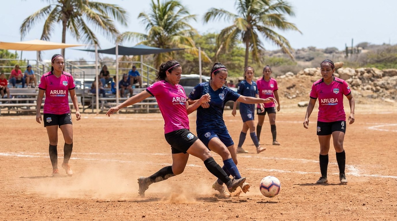 The RCS Damas squad on the pitch at Savaneta
